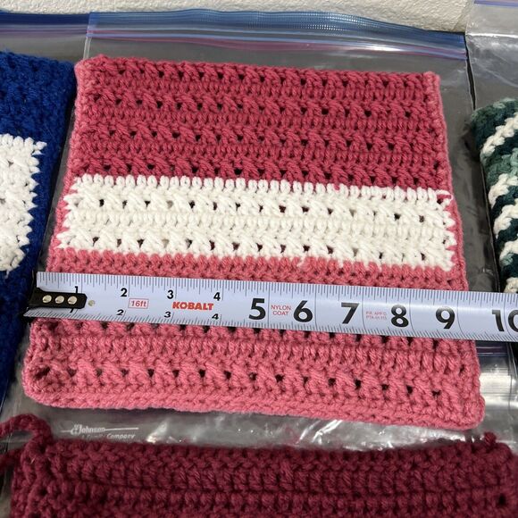 Crochet Double Thick Handmade Square Pot Holders Trivet Lot of 6 Knitted - Picture 8 of 15